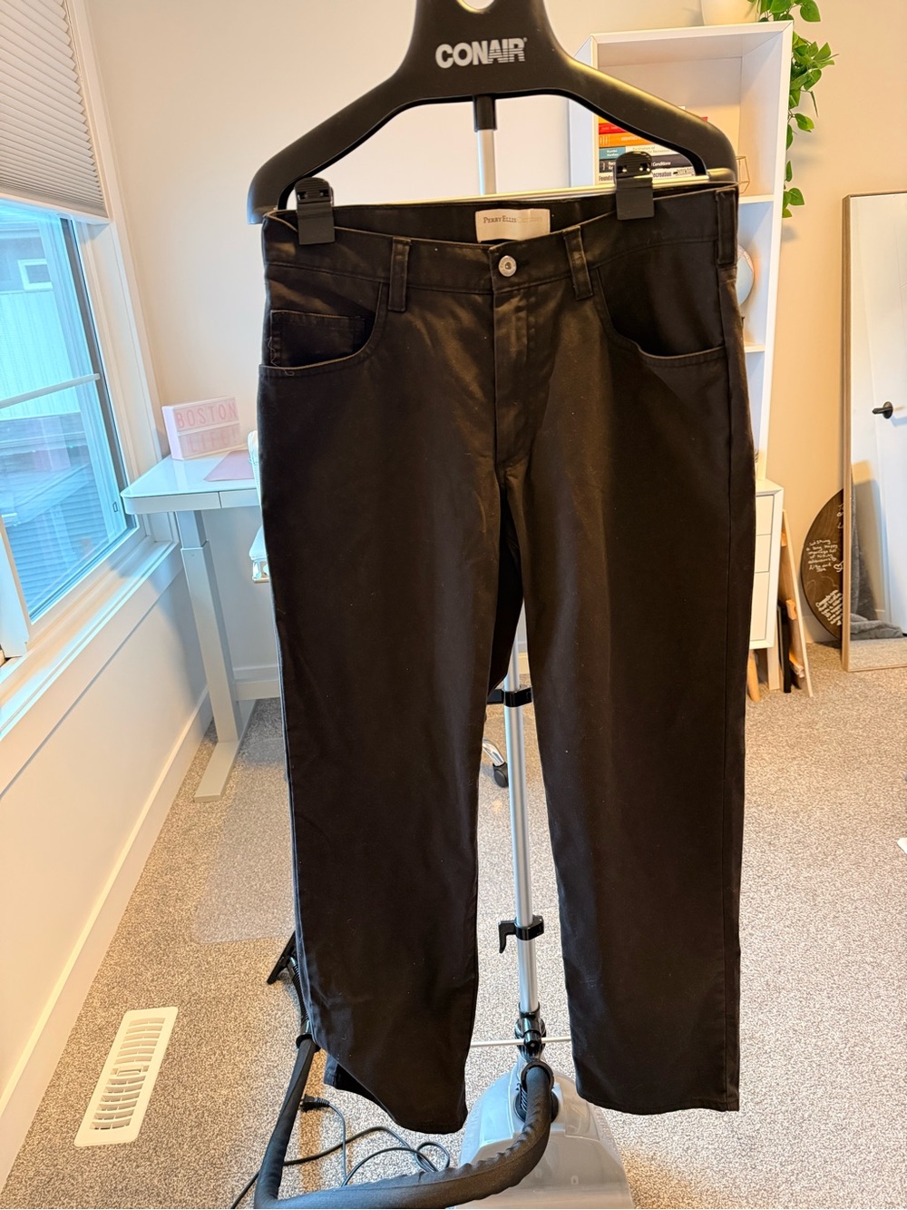 Perry Ellis Black Cotton Pants with Tan Patch